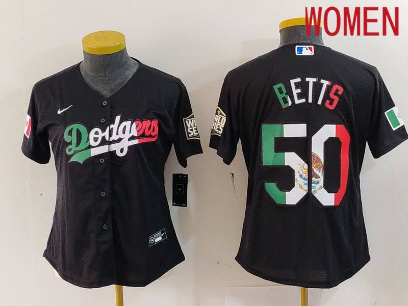 Women Los Angeles Dodgers #50 Betts Black Fashion Nike 2024 MLB Jersey style 724->women mlb jersey->Women Jersey